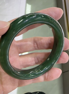 保真和田玉碧玉手镯 深绿平安玉镯 女款百搭细条镯子 支持复检