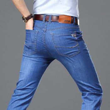 Summer ສູງ elastic ຜູ້ຊາຍ jeans ultra-thin ວ່າງໄຂມັນສູງ elastic ບາດເຈັບແລະ trousers ໄຂມັນບວກກັບຂະຫນາດ