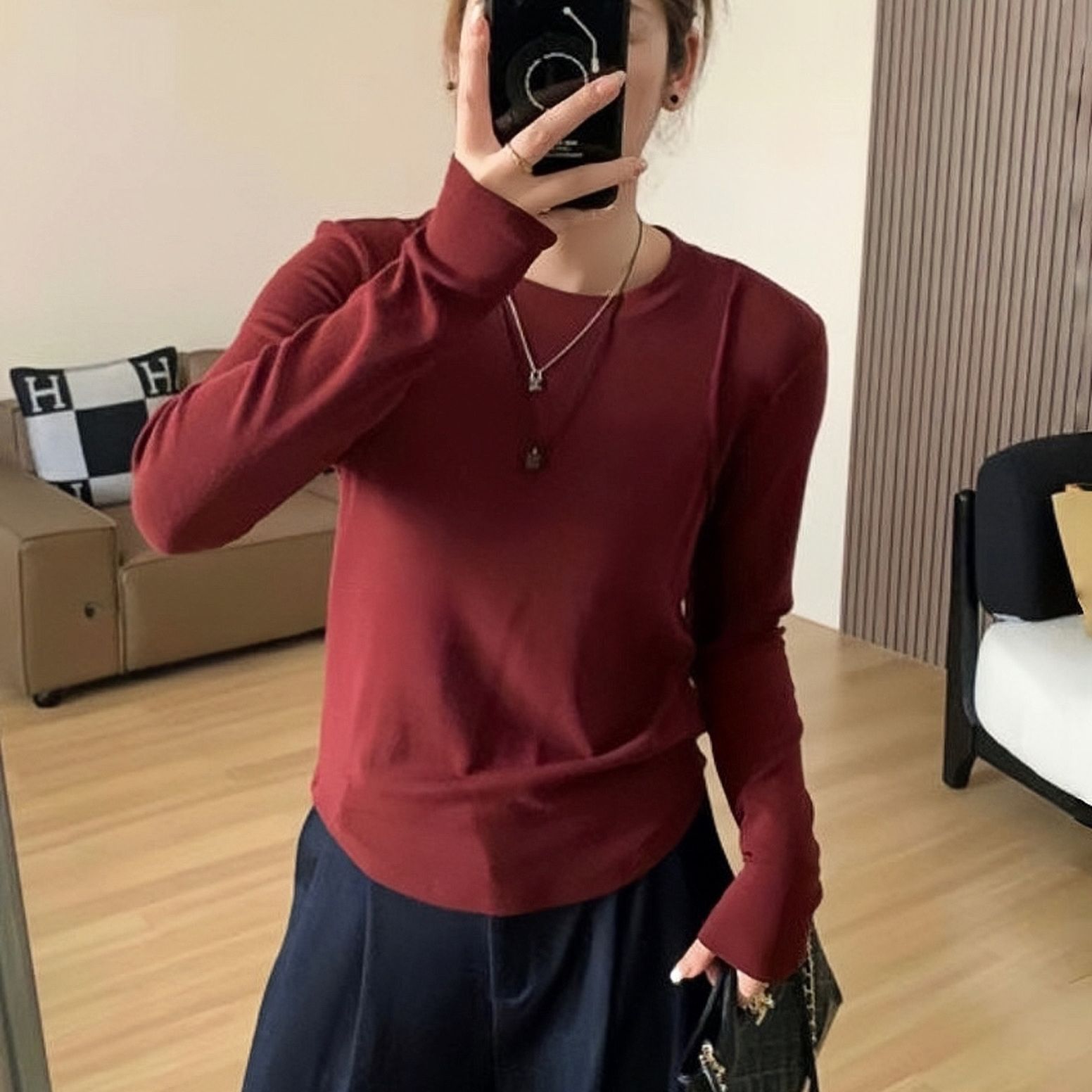 大码女装2025秋冬新款胖MM修身内搭打底显瘦圆领正肩长袖T恤上衣 - 图0