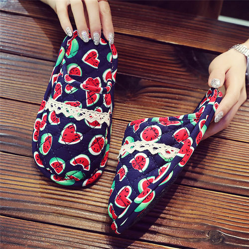 日式新款儿童布底包脚纯棉布卡通家居室内静音地砖地板秋冬季拖鞋