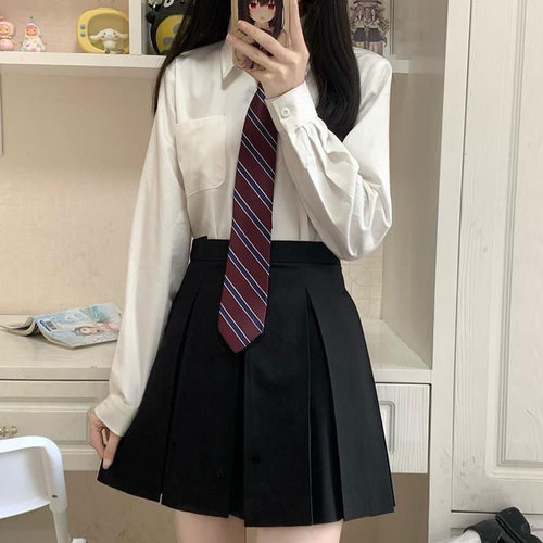 JK制服衬衫女春秋新款日系学院风设计感小众白色内搭外穿领带衬衣 - 图2