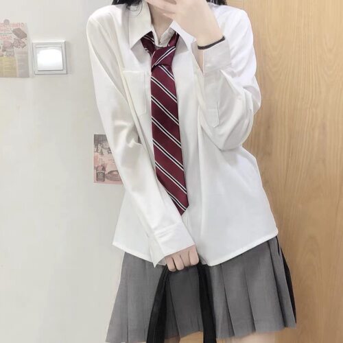 JK制服衬衫女春秋新款日系学院风设计感小众白色内搭外穿领带衬衣 - 图3