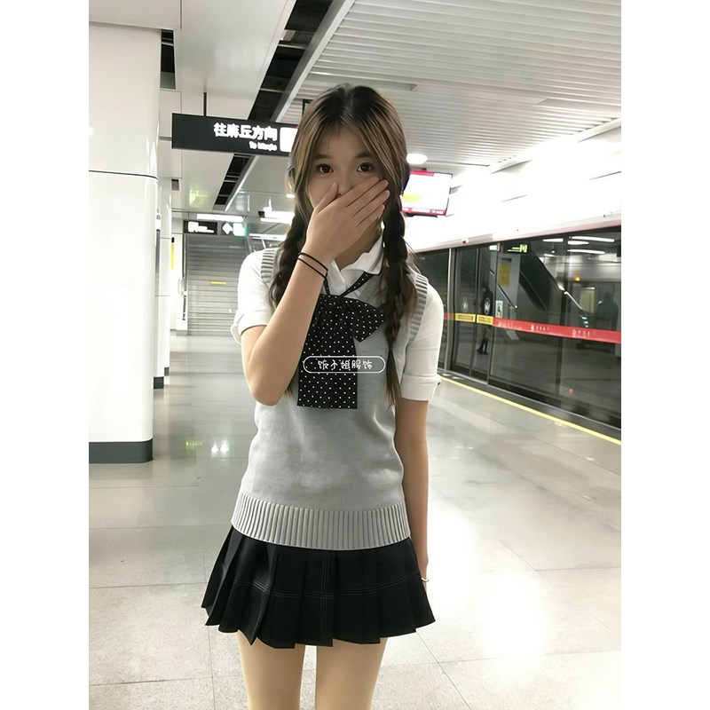 学院风JK制服针织衫无袖马甲背心内搭短袖衬衫漫感叠穿短裙套装女,淘宝优惠券,粉丝福利购,淘宝优惠卷