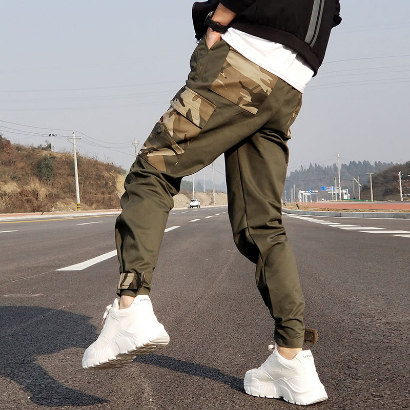 男款迷彩休闲裤春秋户外军迷束脚宽松多口袋战术裤工装裤三沙 迷 - 图1