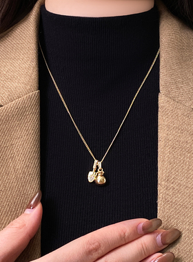 金色微镶铲子福袋吊坠项链高级感