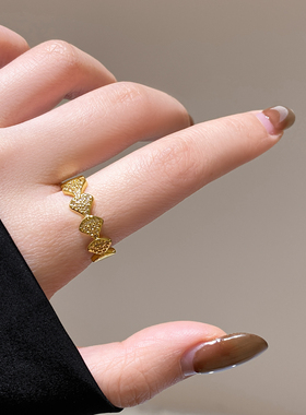 金色满钻扇形开口戒指高级感指环