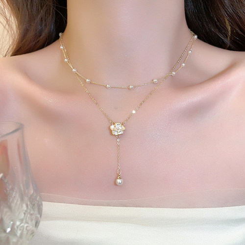 山茶花珍珠吊坠项链女2026新款颈链高级感轻奢小众锁骨链叠戴配饰 - 图3