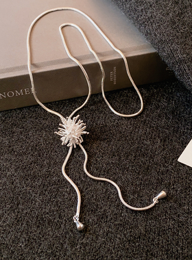 银色长款烟花可调节项链高级感