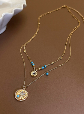 金色大小微镶圆盘吊坠项链高级感