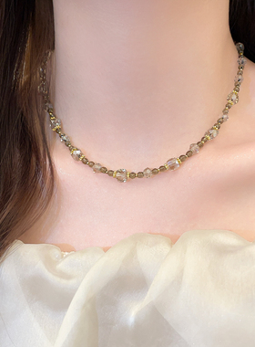 绿色不规则圆珠串珠项链轻奢小众