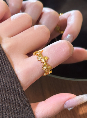 金色微镶蝴蝶食指戒指高级感指环