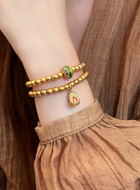 金色古法拉丝珐琅手链串珠手饰品