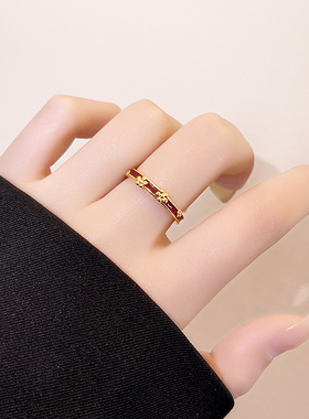 金色花朵开口戒指小众设计食指戒