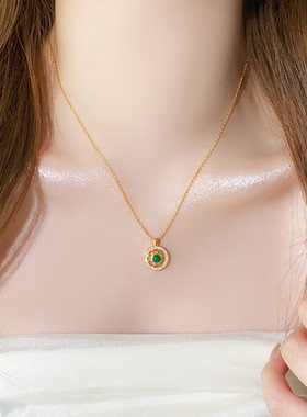 金色满钻八宝罗盘吊坠项链锁骨链