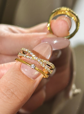 金色多层叠戴戒指小众设计食指戒