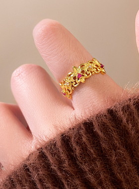 沙金鸢尾花蕾丝戒指高级感指环