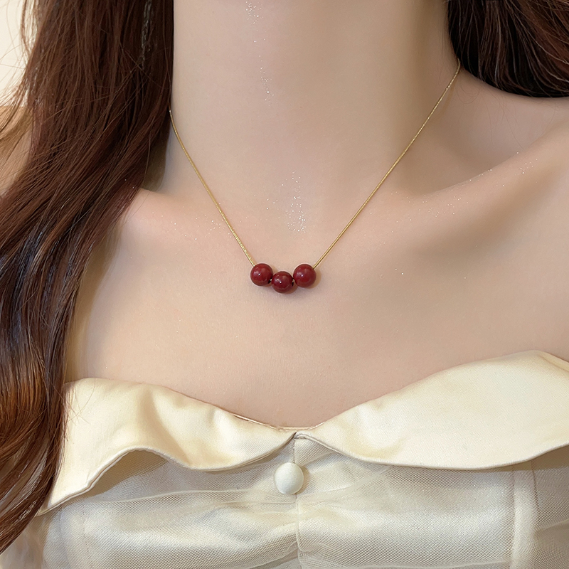 金色三生三世朱砂项链女2025新款长款毛衣链高级感轻奢小众配饰品 - 图0