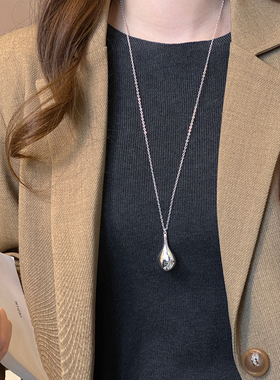 银色花瓶吊坠长项链高级感毛衣链
