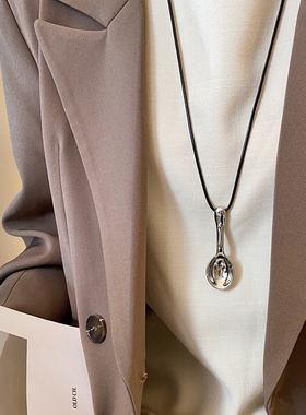 银色长款勺子吊坠项链女日常百搭