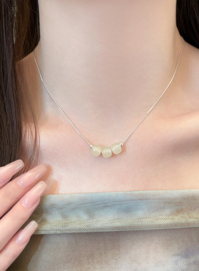 银色玉石吊坠项链锁骨链轻奢小众