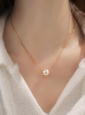 单颗珍珠吊坠项链高档高级感配饰