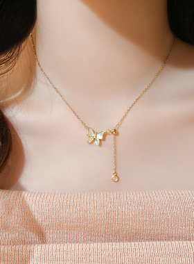 金色蝴蝶锆石项链颈链配毛衣饰品