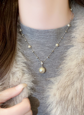 银色满天星大小珍珠毛衣项链轻奢