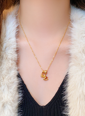 沙金小马钱币吊坠项链高级感配饰