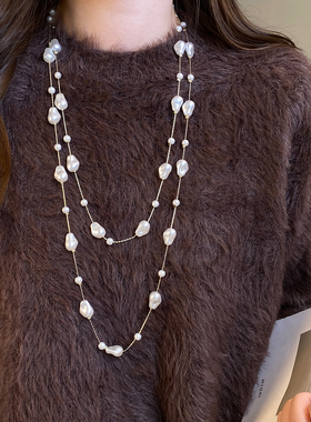 满天星巴洛克珍珠双层叠戴项链