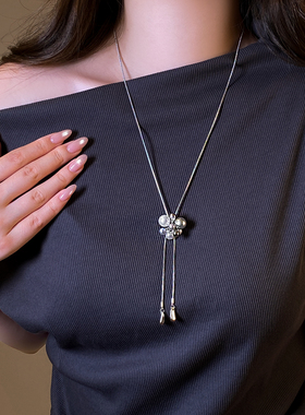 银色烟花珍珠花球可调节项链气质