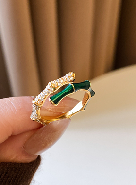绿色竹节锆石食指戒指高级感小众