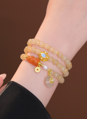 平安扣黄水晶手串串珠手链手串