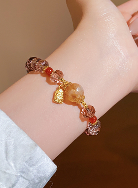 新中式福牌黄水晶渐变串珠手链