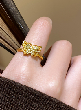 沙金碎冰冰花丝蝴蝶戒指高级感