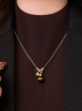 金色编织琥珀流光葫芦吊坠项链