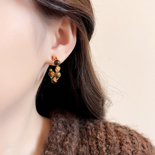 美拉德虎眼石耳圈耳环女秋冬2025新款爆款高级感轻奢耳钉耳饰品 - 图0