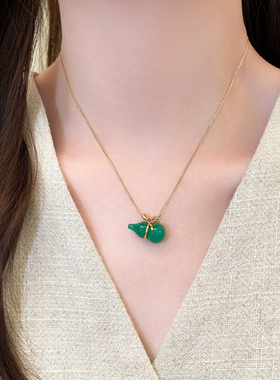 新中式绿色玉石葫芦吊坠项链