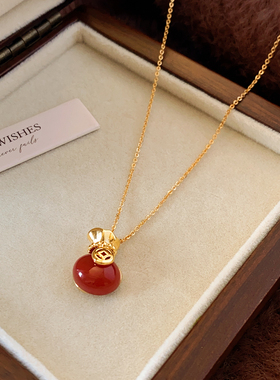 红色玛瑙小钱币项链高级感轻奢