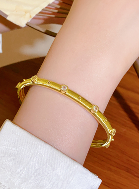 金色拉丝锆石开口手镯高级感手饰