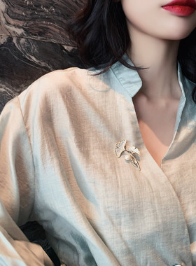 银杏叶珍珠胸针高档潮防走光别针