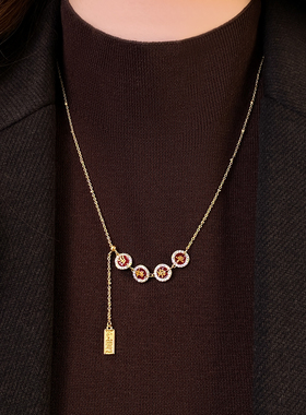 红色如意平安喜乐圆牌吊坠项链