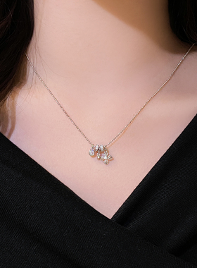 满钻小蛮腰爱心四叶草吊坠项链