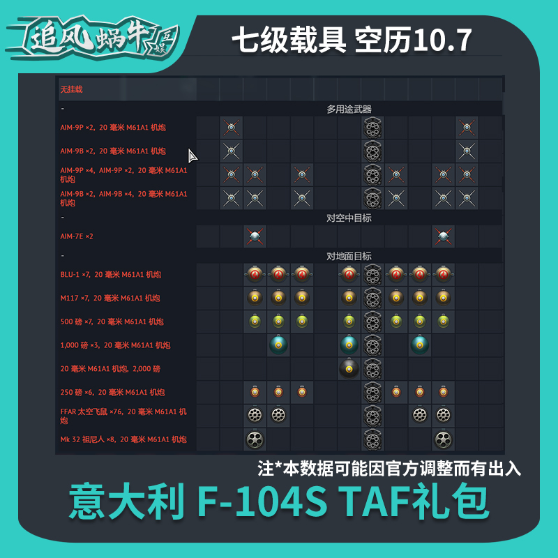 War thunder 战争雷霆 意大利 F104S TAF 礼包 追风蜗牛 - 图0