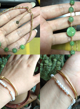 纯18K金车花管直管通心管连接管配件圆筒珍珠手链项链diy手工材料
