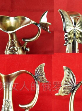 特价俄罗斯R3锡金属桌面装饰花插瓶青古铜色两只蝴蝶恋花雅致厚重