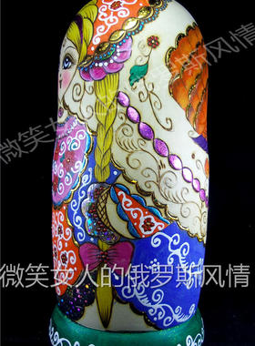 特价R2俄罗斯原产进口套娃10层花团锦簇红公鸡烫金绿色底实木椴木