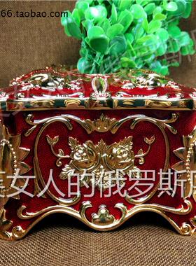 特价俄罗斯R2锡金属抽纸巾盒向日葵角特大号金红色金玫瑰花厚重款