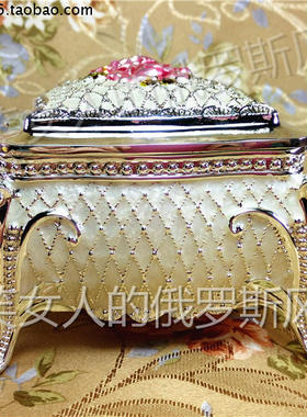 特价清仓R2锡金属首饰盒长方形银丝款银白色粉红蓝玫瑰花厚重