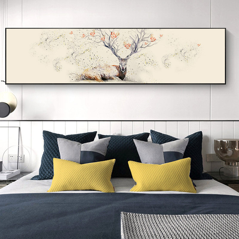8061现代卧室床头挂画横幅主卧背景墙装饰画客厅北欧麋鹿抽象壁画,淘宝优惠券,粉丝福利购,淘宝优惠卷