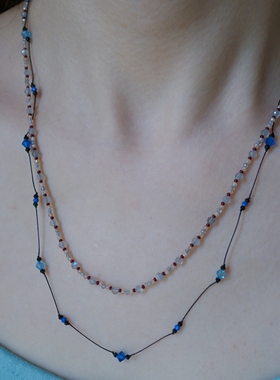 原创超美进口水晶黑尖晶编织项链